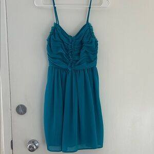 Chic Teal Ruched Mini Dress